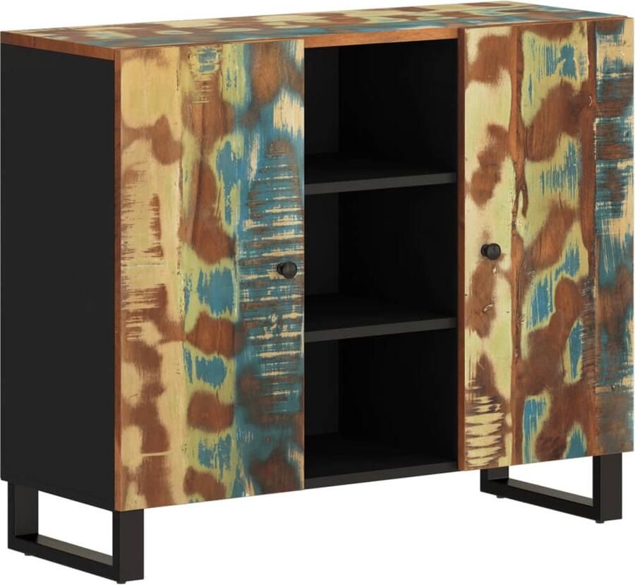 VidaXL Dressoir 2 Deuren 90x33x75 cm Gerecycled Hout Dressoir Vintage Meubel Houten Dressoir Recycled Wood Furniture Opslagruimte - Foto 2