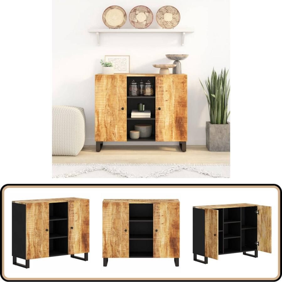 VidaXL Dressoir Mangohout 2 Deuren 90x33x75 cm Dressoir Mangohout Vintage Landelijk Salontafel