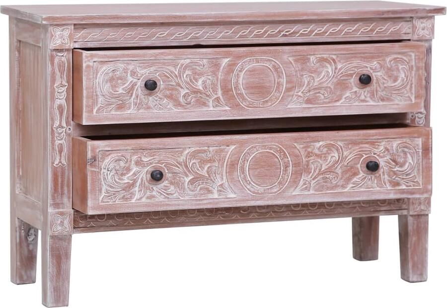 VidaXL Dressoir 2 lades Mahoniehout Whitewash Dressoir Commode Mahoni Vintage Modern - Foto 2
