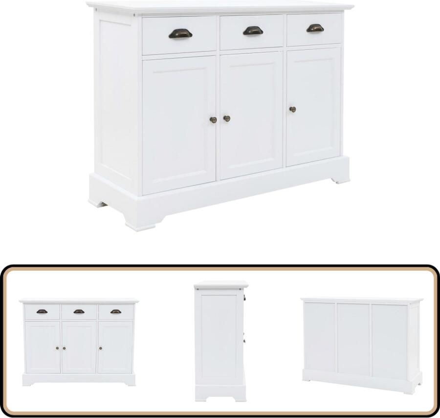 VidaXL Dressoir met 3 deuren en lades Wit Dressoir Kast Tv Tafel Salontafel Opslagmeubilair