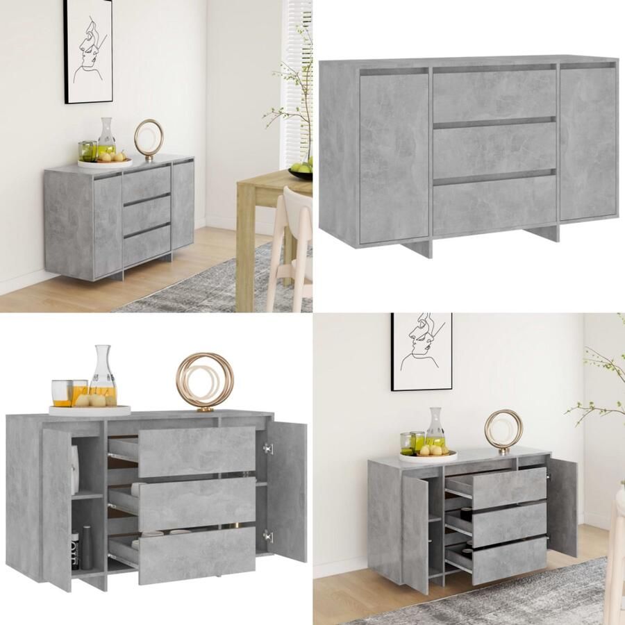 VidaXL Dressoir met 3 lades 120x41x75 cm bewerkt hout betongrijs Dressoir Dressoirs Opbergkast Buffetkast