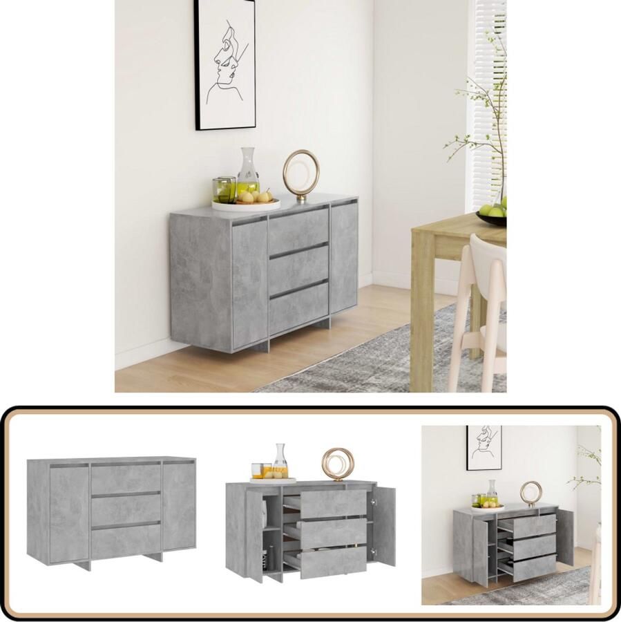 VidaXL Dressoir 3 Lades 120x41x75 cm Betongrijs Dressoir Buffetkast Opbergkast Salontafel Livingroom Furniture