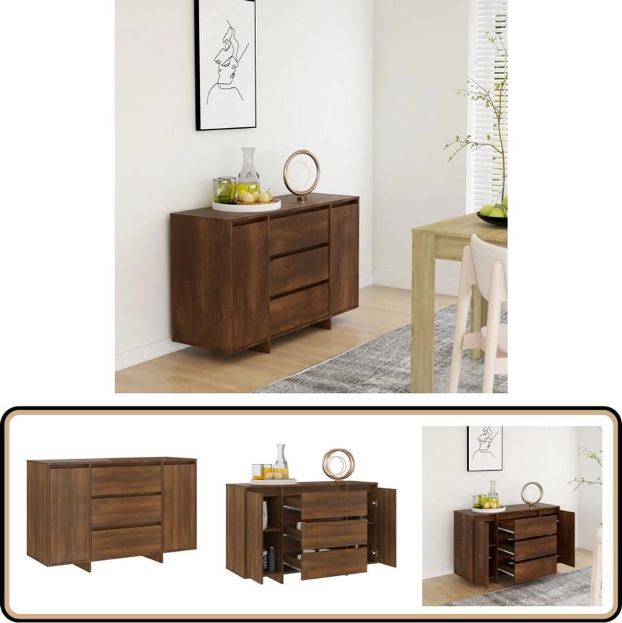 VidaXL Dressoir 3 lades 120x41x75cm Bruin Eiken Dressoir Bijzetkast Salontafel Houten Dressoir Bruine Eiken - Foto 2