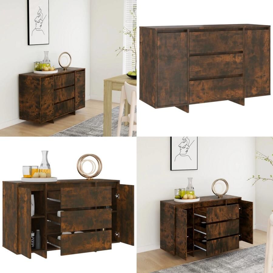 VidaXL Dressoir met 3 lades 120x41x75 cm bewerkt hout gerookt eiken Dressoir Dressoirs Opbergkast Buffetkast