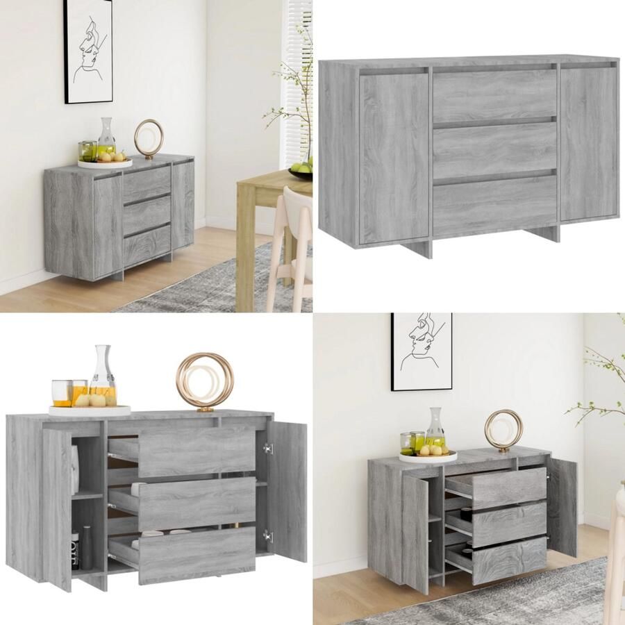 VidaXL Dressoir met 3 lades 120x41x75 cm spaanplaat grijs sonoma eiken Dressoir Dressoirs Opbergkast Buffetkast