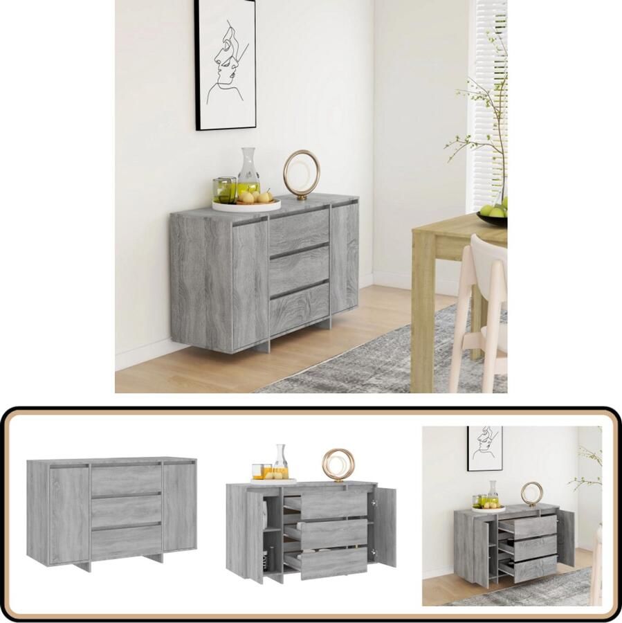 VidaXL Dressoir 3 lades 120x41x75 cm Grijs eiken Dressoir Bijzettafel Salontafel Opbergkast Houten Dressoir