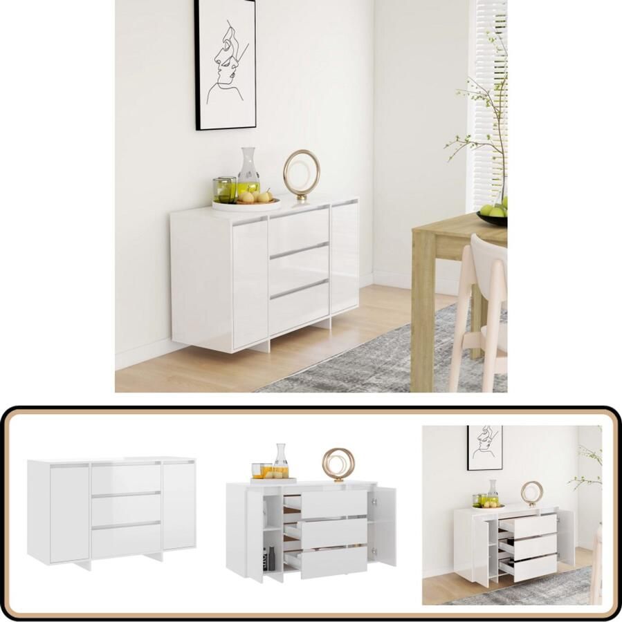 VidaXL Dressoir 3 Lades 120x41x75 cm Hoogglans Wit Dressoir Bijzettafel Opbergkast Buffetkast Salontafel