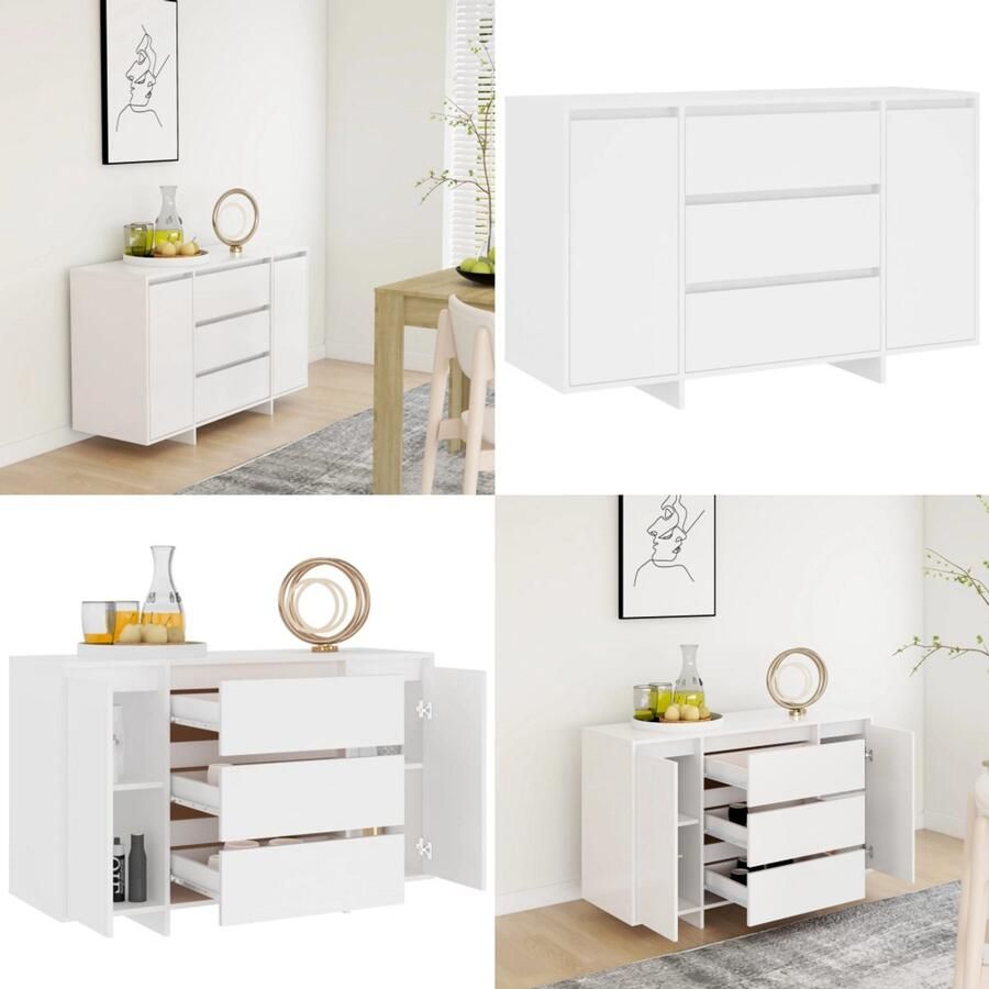 VidaXL Dressoir met 3 lades 120x41x75 cm bewerkt hout wit Dressoir Dressoirs Opbergkast Buffetkast