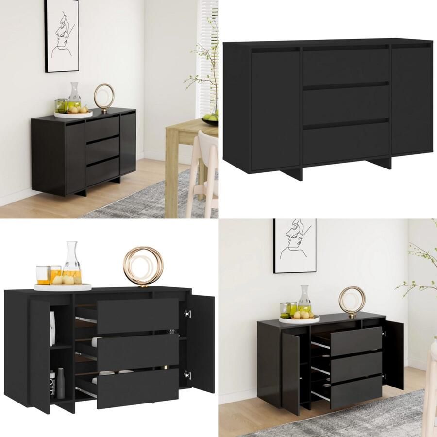 VidaXL Dressoir met 3 lades 120x41x75 cm bewerkt hout zwart Dressoir Dressoirs Opbergkast Buffetkast