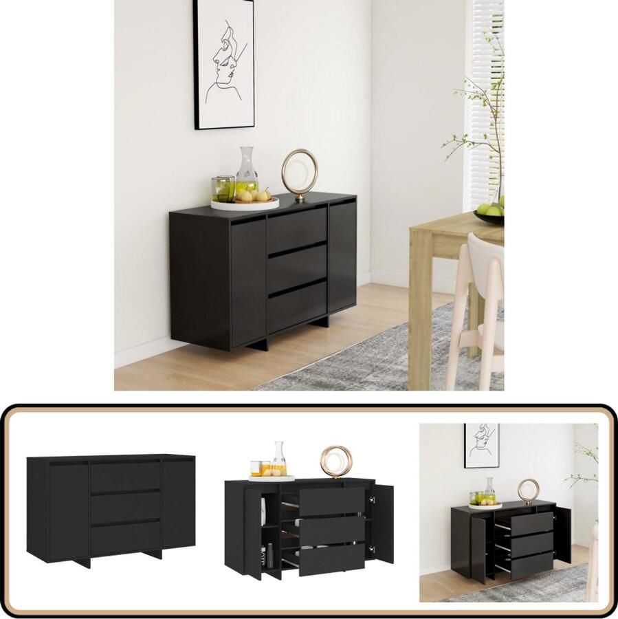 VidaXL Dressoir 3 lades 120x41x75 cm Zwart Dressoir Kast Opbergmeubels Salontafel Tv-stand