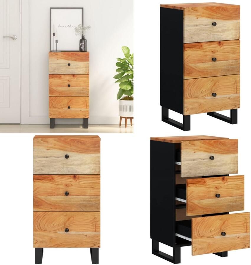VidaXL Dressoir met 3 lades 40x33-5x75 cm massief acaciahout Dressoir Dressoirs Kast Dressoirkast