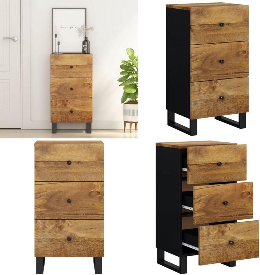 VidaXL Dressoir met 3 lades 40x33 5x75 cm massief mangohout Dressoir Dressoirs Kast Dressoirkast