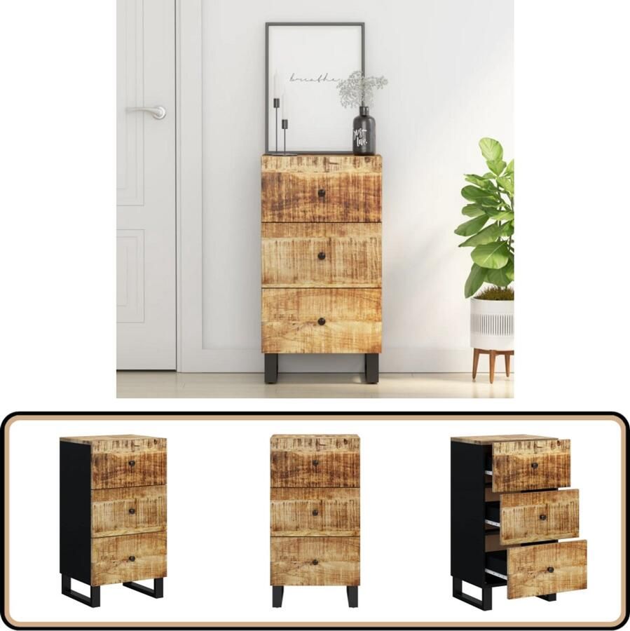 VidaXL Dressoir Mangohout met 3 Lades 40x33 5x75 cm Dressoir Mangohout Vintage Landelijk Salontafel