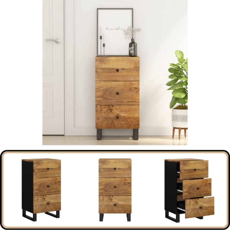 VidaXL Dressoir met 3 lades 40x33 5x75 cm massief mangohout