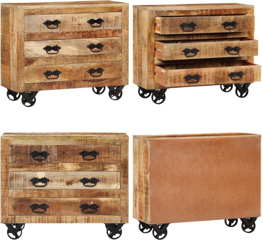 VidaXL Dressoir met 3 lades 80x30x65 cm massief ruw mangohout Dressoir Dressoirs Kast Dressoirkast