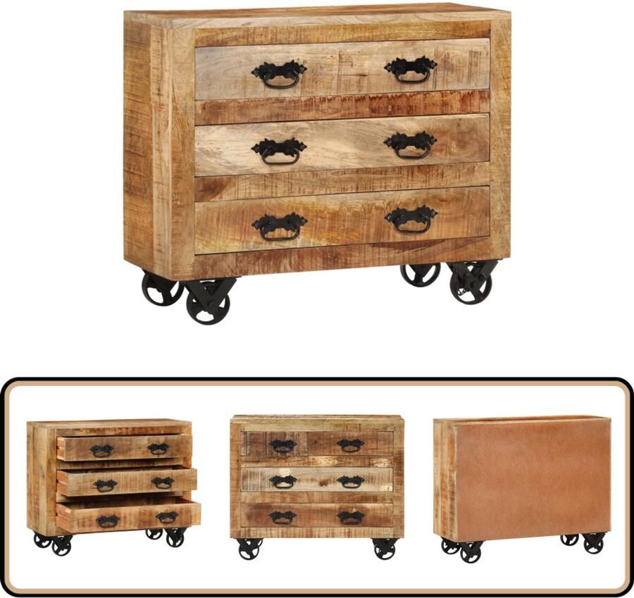 VidaXL Dressoir 3 lades 80x30x65 cm Mangohout Dressoir Bijzettafel Mangohout Vintage Retro