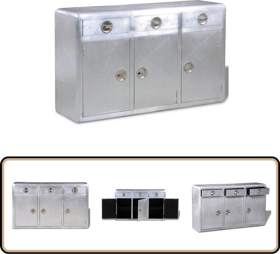 VidaXL Dressoir Vintage Stijl met Aluminium Panelen Dressoir Vintage Dressoir Industrieel Dressoir Houten Dressoir Metalen Dressoir