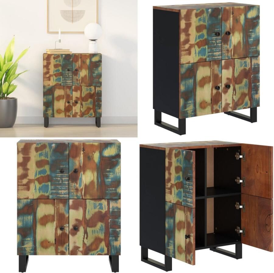VidaXL Dressoir met 4 deuren 60x33x75 cm massief gerecycled hout Dressoir Dressoirs Kast Dressoirkast