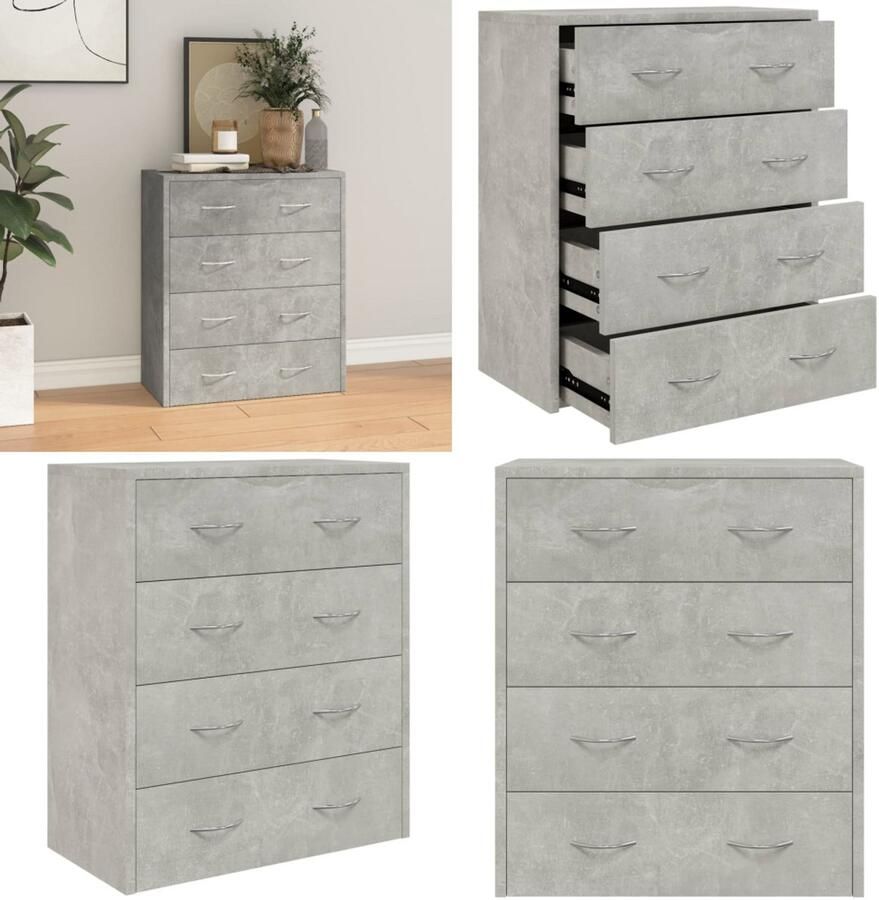 VidaXL Dressoir met 4 lades 60x30 5x71 cm betongrijs Dressoir Dressoirs Kast Wandkast