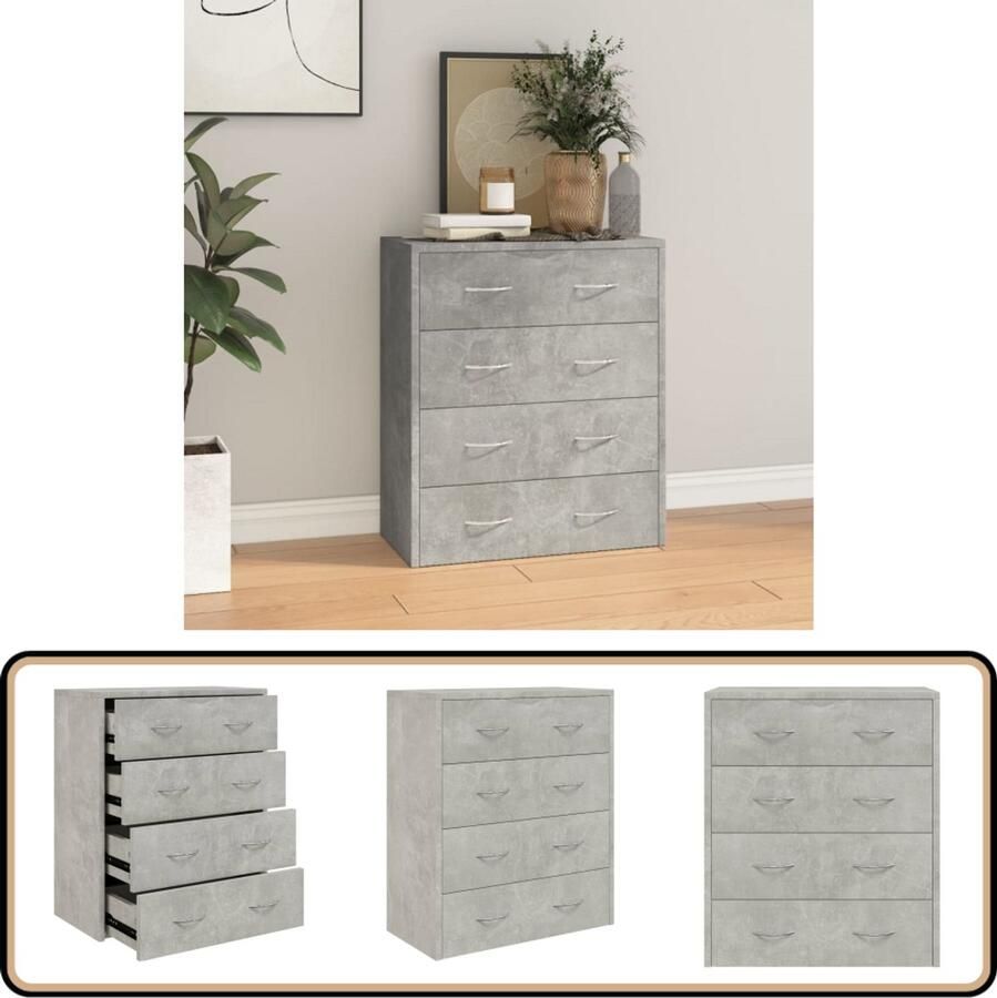 VidaXL Dressoir 4 lades Betongrijs 60x30 5x71 cm Dressoir Kast Houten Dressoir Bergruimte Opbergmeubilair