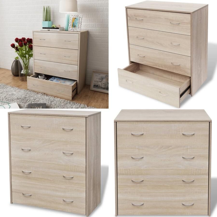 VidaXL Dressoir met 4 lades 60x30-5x71 cm eikenkleur Dressoir Dressoirs Kastje Kastjes