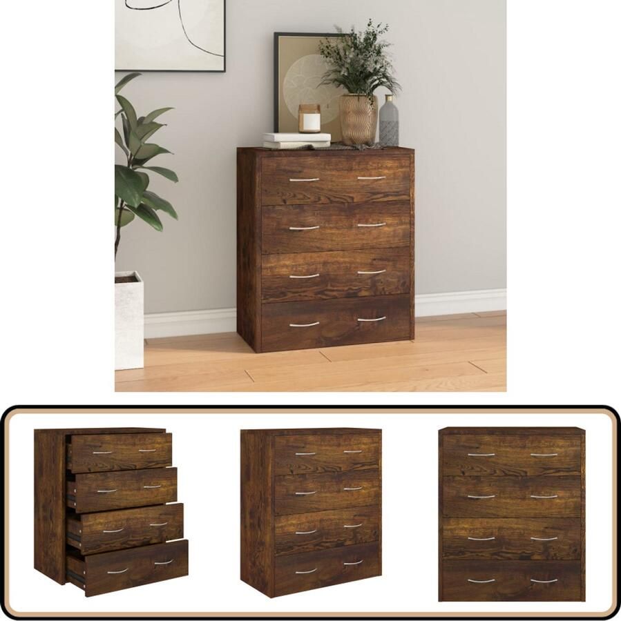 VidaXL Dressoir 4 lades Gerookt Eiken 60x30 5x71 cm Dressoir Kast Houten Dressoir Bergruimte Opbergkast