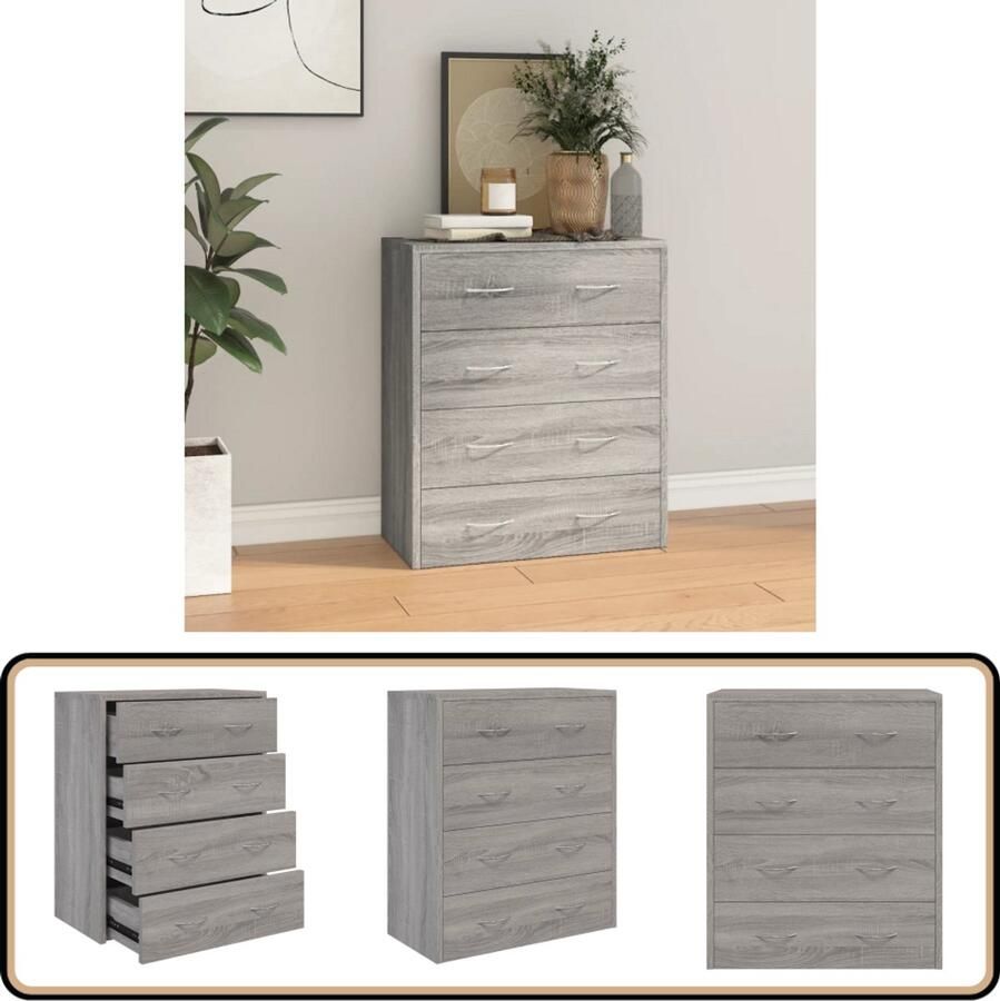 VidaXL Dressoir 4 lades Grijs Sonoma 60x30 5x71cm Dressoirs Kast Houten Dressoir Grijze Dressoir Salontafel