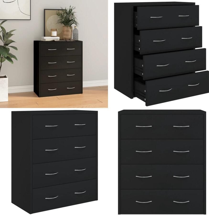 VidaXL Dressoir met 4 lades 60x30-5x71 cm zwart Dressoir Dressoirs Kast Wandkast