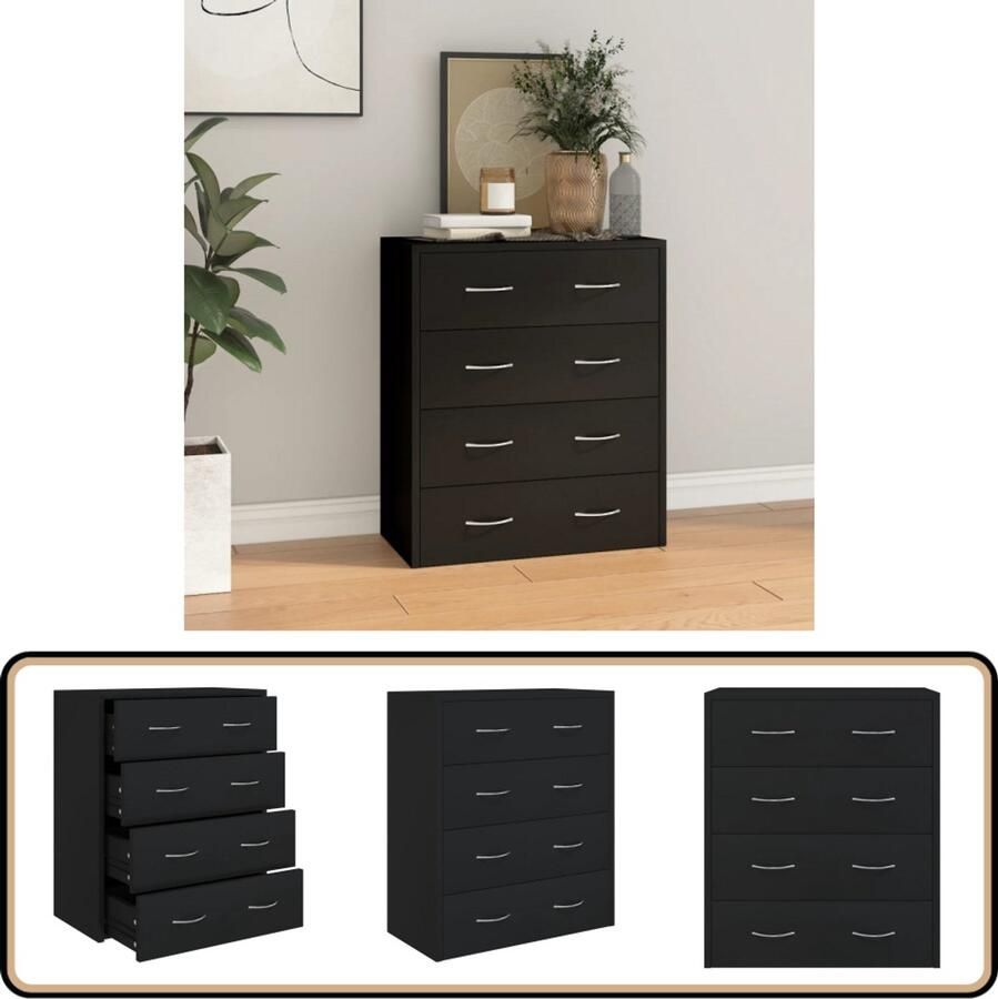 VidaXL Dressoir 4 lades Zwart 60x30 5x71 cm Dressoir Kast Houten Dressoir Opbergkast Woonkamer Meubels