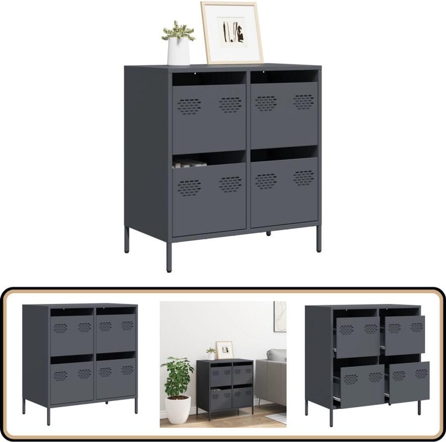 VidaXL Dressoir met 4 lades Antraciet Staal Dressoir Metalen Dressoir Antraciet Dressoir Opbergkast Salontafel