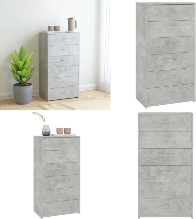 VidaXL Dressoir met 6 lades 50x34x96 cm bewerkt hout betongrijs Dressoir Dressoirs Ladekast Ladekasten