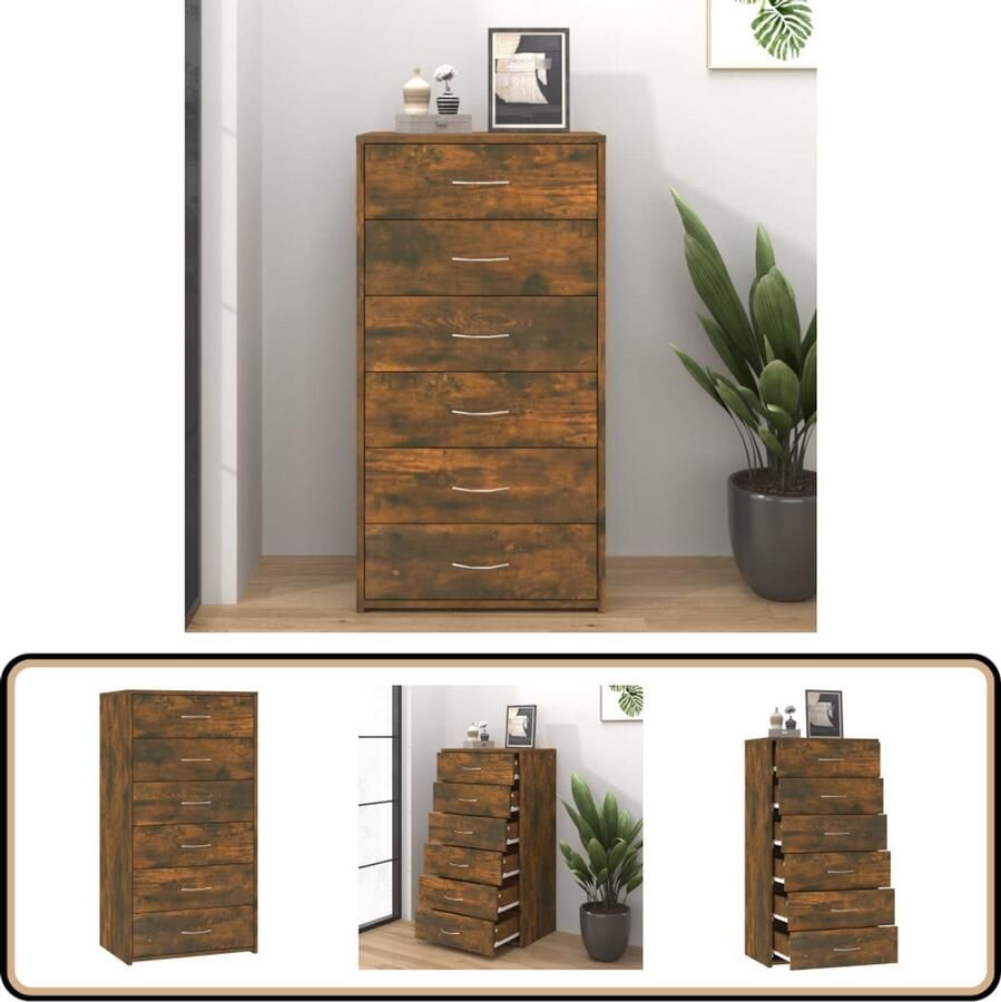 VidaXL Dressoir 6 lades 50x34x96 cm Gerookt eiken Dressoirs Houten Dressoir Ladekasten Opbergkasten Woonkamermeubilair