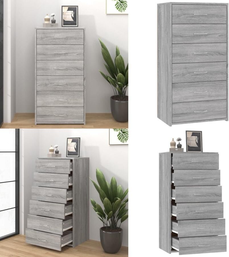 VidaXL Dressoir met 6 lades 50x34x96 cm bewerkt hout grijs sonoma Dressoir Dressoirs Kast Wandkast