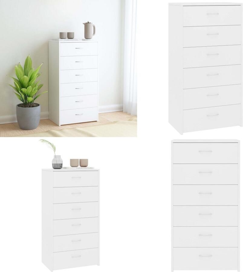 VidaXL Dressoir met 6 lades 50x34x96 cm bewerkt hout wit Dressoir Dressoirs Ladekast Ladekasten