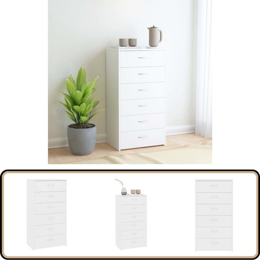 VidaXL -Dressoir-met-6-lades-50x34x96-cm-bewerkt-hout-wit - Foto 2