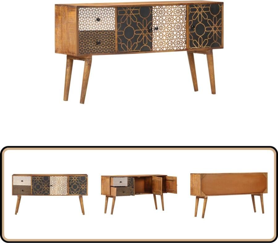 VidaXL Dressoir Mangohout 130x30x70 cm Geprint patroon Bijzetkast Dressoir Kast Mangohout Vintage