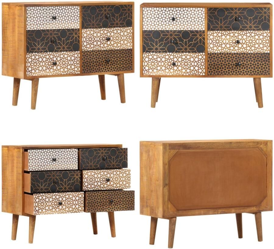 VidaXL Dressoir met geprint patroon 90x30x70 cm massief mangohout Zijkast Zijkasten Dressoir Dressoirs