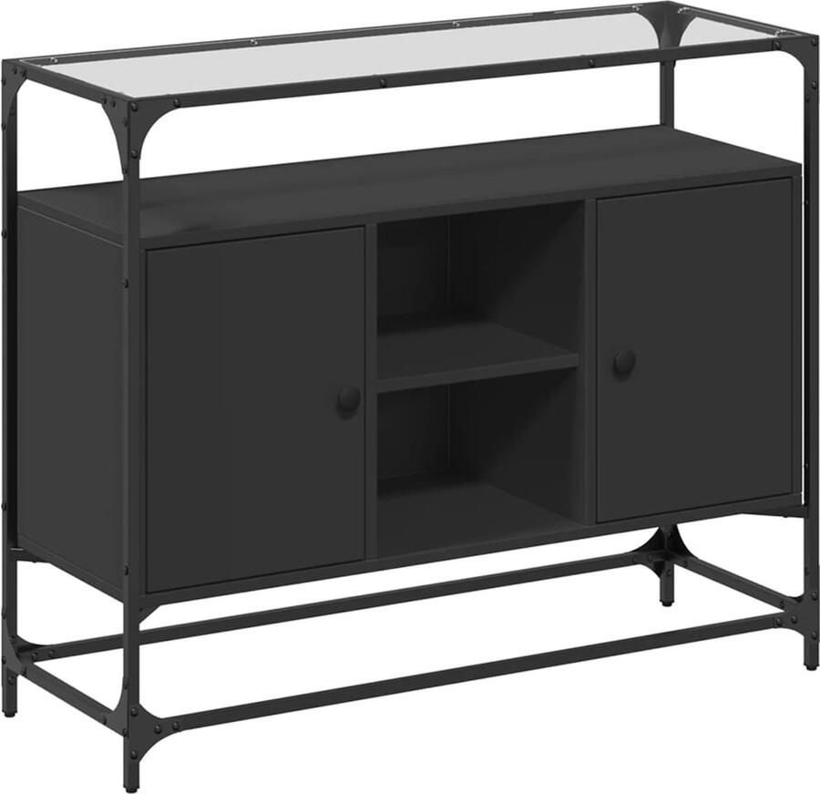 VidaXL Dressoir met glazen blad 98x35x81 cm bewerkt hout zwart