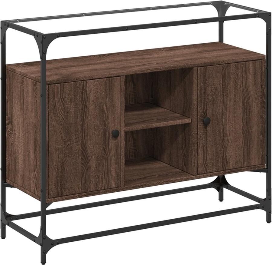 VidaXL Dressoir met glazen blad 98x35x81 cm hout bruin eikenkleurig