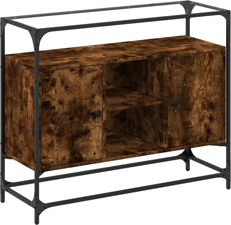VidaXL Dressoir met glazen blad 98x35x81 cm hout gerookt eikenkleurig