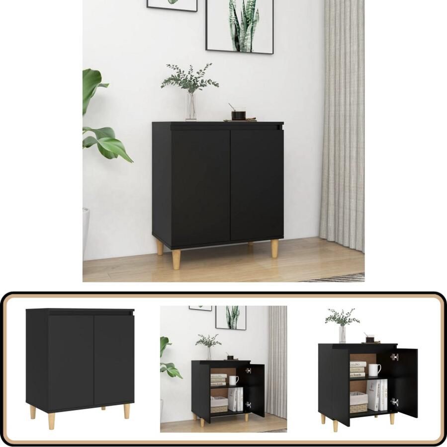 VidaXL Dressoir Zwart 60x35x70 cm met Houten Poten Dressoir Scandinavisch Design Black Furniture Side Table Living Room Furniture