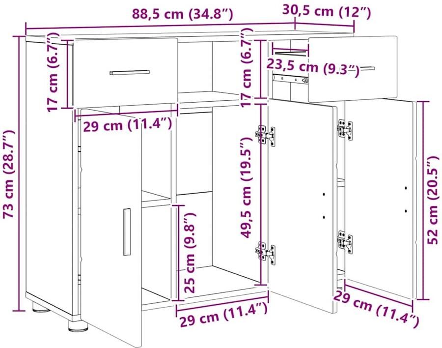 VidaXL Dressoir met lade Grijs sonoma 88 5 x 30 5 x 73 cm Bewerkt hout