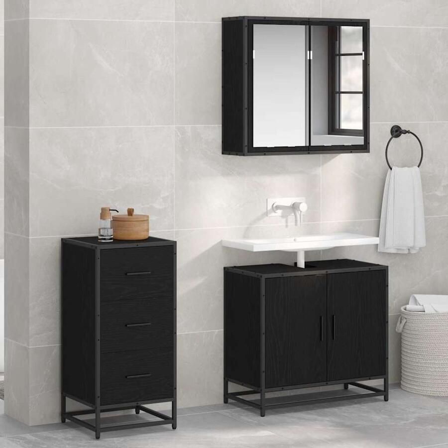 VidaXL Dressoir met lade Zwart eiken 35.5 x 35 x 76 cm Bewerkt hout