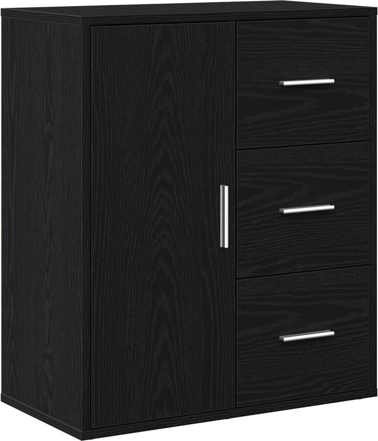 VidaXL Dressoir met lade met plank met opslag met de deur Zwart eiken 60 x 31 x 70 cm Bewerkt hout