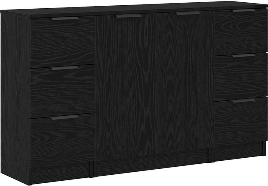 VidaXL Dressoir met lade 3 pcs Zwart eiken Bewerkt hout