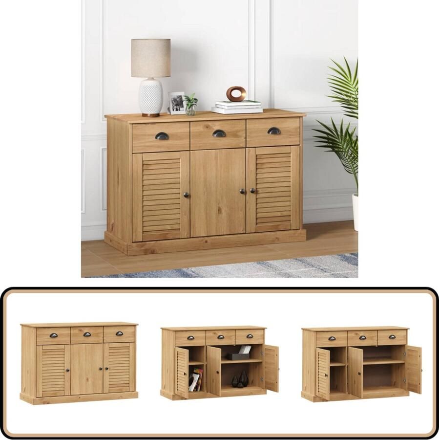 VidaXL Dressoir VIGO 113x40x75 cm Grenenhout Dressoir Opbergkast Salontafel Grenoblehouten Meubel Vintage Stijl
