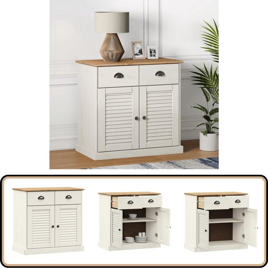 VidaXL Dressoir met lades VIGO 78x40x75 cm massief grenenhout wit