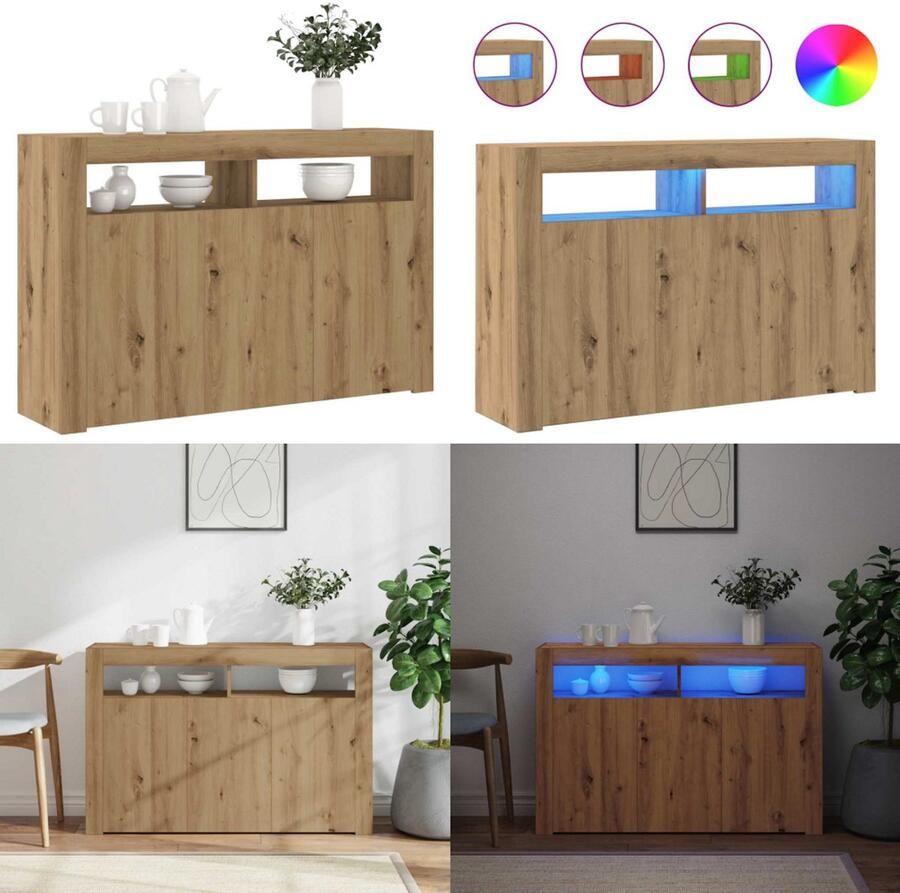 VidaXL Dressoir met LED 115 5x30x75 cm bewerkt hout artisanaal eiken Dressoir Dressoirs Dressoirkast Kast