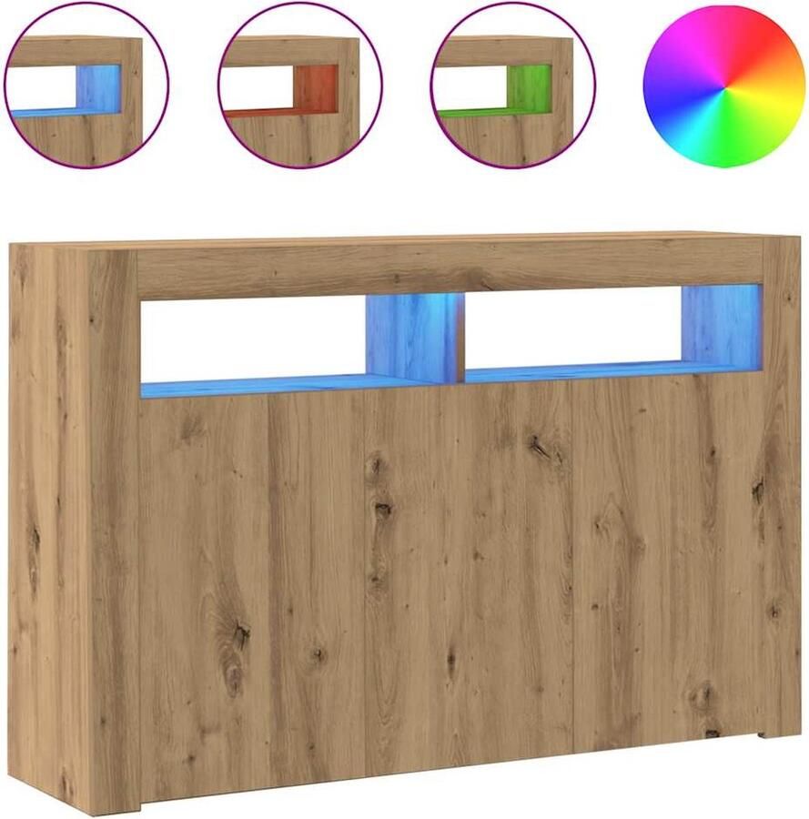 VidaXL Dressoir met LED 115 5x30x75 cm bewerkt hout artisanaal eiken