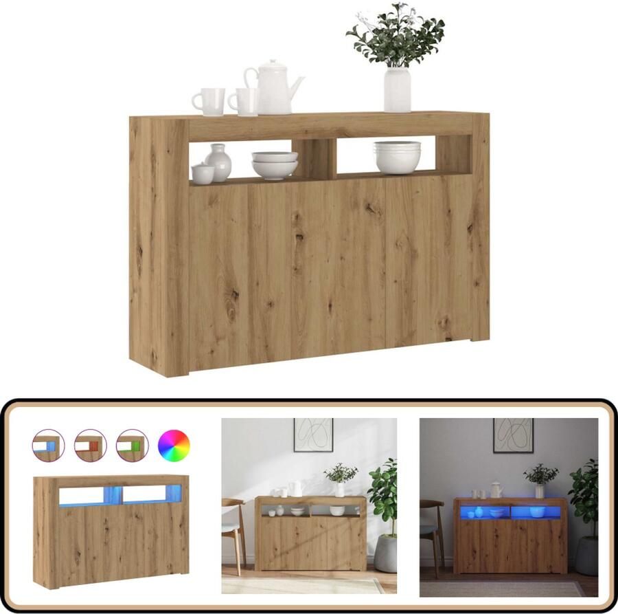 VidaXL Dressoir LED 115 5x30x75 cm Artisanaal Eiken Bijzettafel Dressoir Led Verlichting Houten Meubels Salontafel
